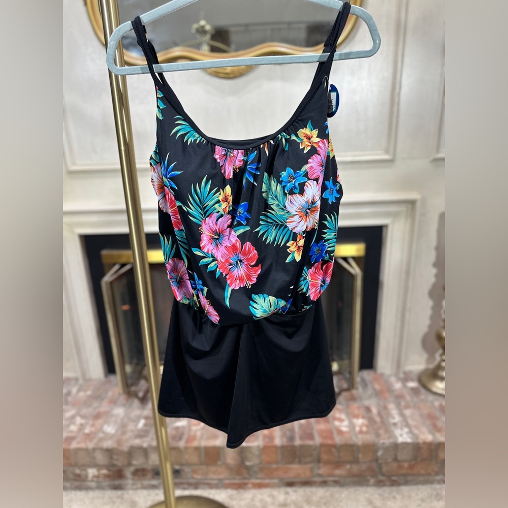 NWT Blouson Swim Dress Pockets‎ Tropical Floral “Inches Away” by Longitude Sz 14